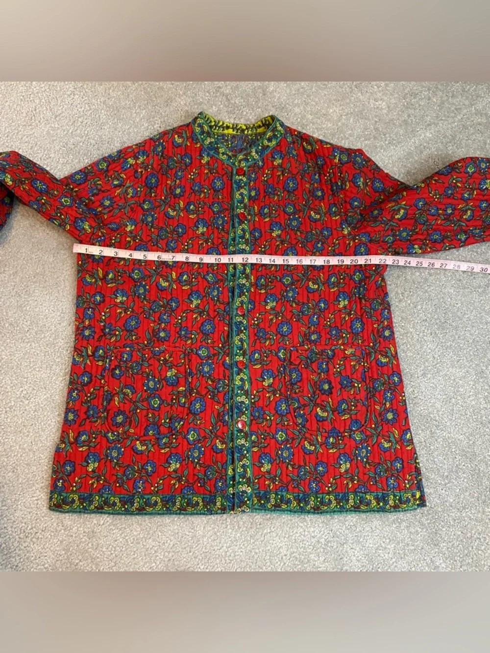 LA Cera Reversible Floral Quilted Button Down Jacket Womens Large Gardening